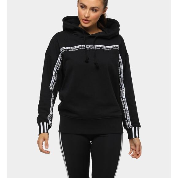 adidas Tops - Adidas Originals R.Y.V. Women's Hoodie Black Trefoil Logo Tape Drop Shoulder